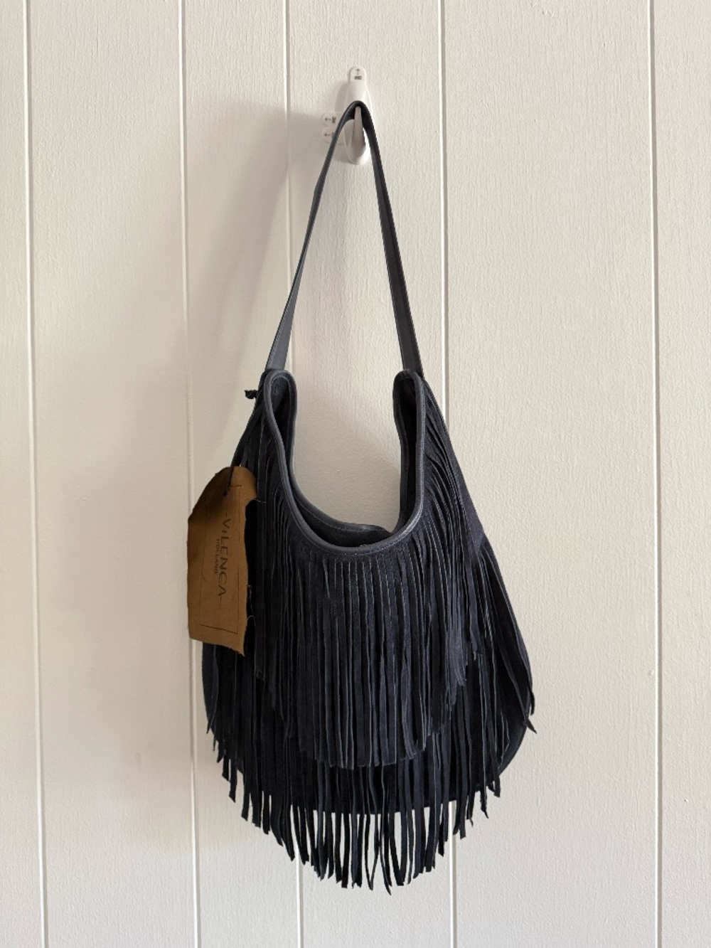 NWT Vilenca Holland Navy Suede Fringe Hobo Bag